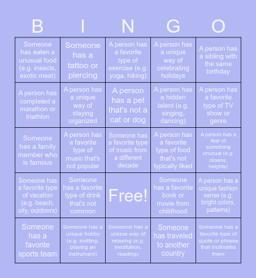 Get To Know You Bingo Card