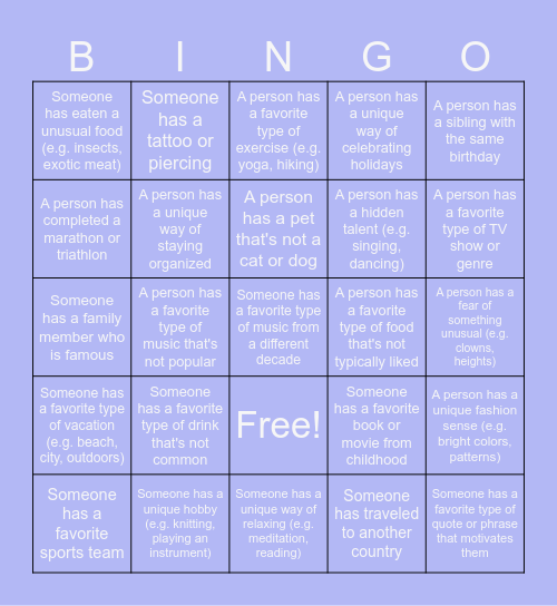 Get To Know You Bingo Card