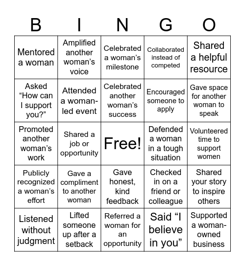 Women Supporting Women Bingo Card