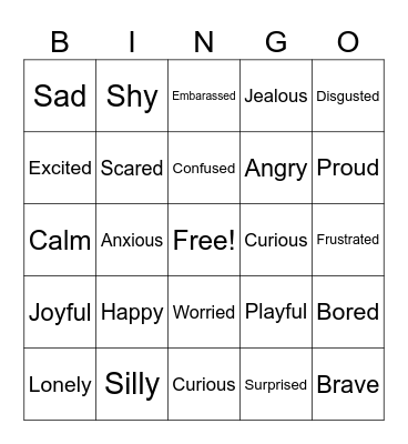 Emotions Bingo Card