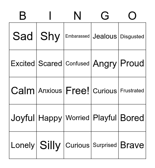 Emotions Bingo Card
