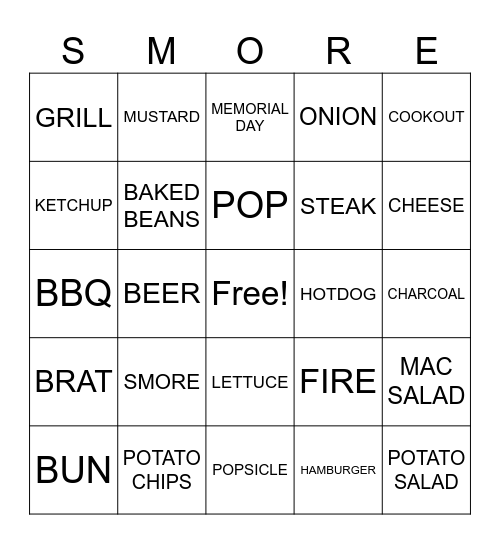 COOKOUT Bingo Card