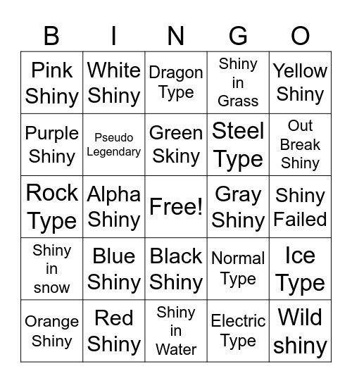 Pokemon Shiny Hunt Bingo Card