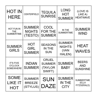 SUMMER Bingo Card