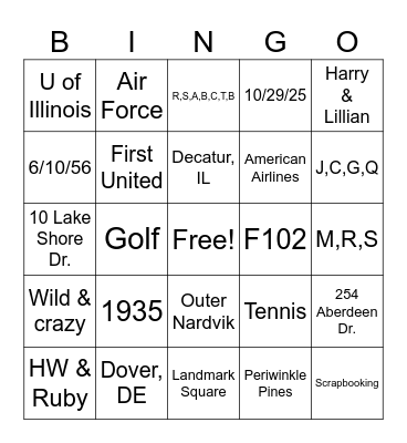 Schneider Bingo Card