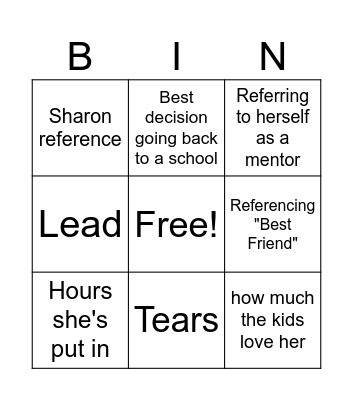 Honoree Bingo Card