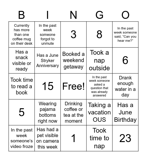 Team Bingo Card
