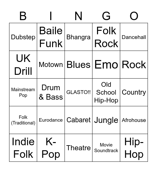 GLASTO BINGO Card
