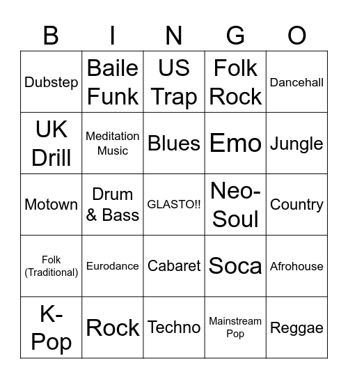 GLASTO BINGO Card