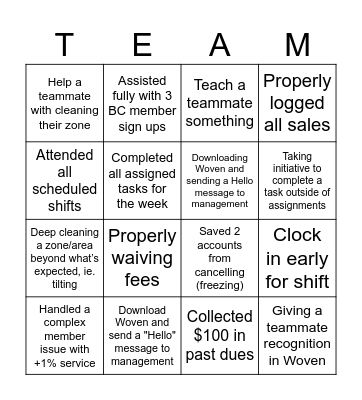 Planet Fitness +1% Service Challenge Bingo Card