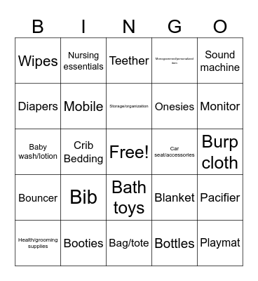 Mandy's Baby Shower Bingo Card