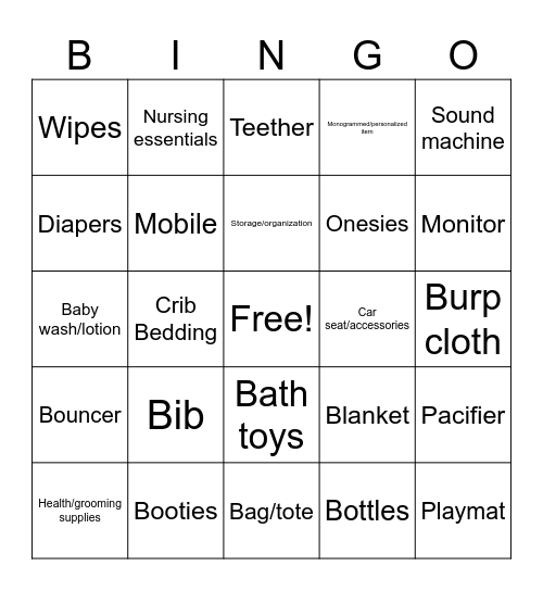 Mandy's Baby Shower Bingo Card