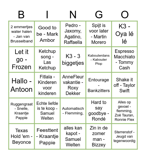 Muziekbingo 2025 Bingo Card