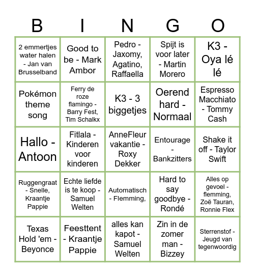 Muziekbingo 2025 Bingo Card