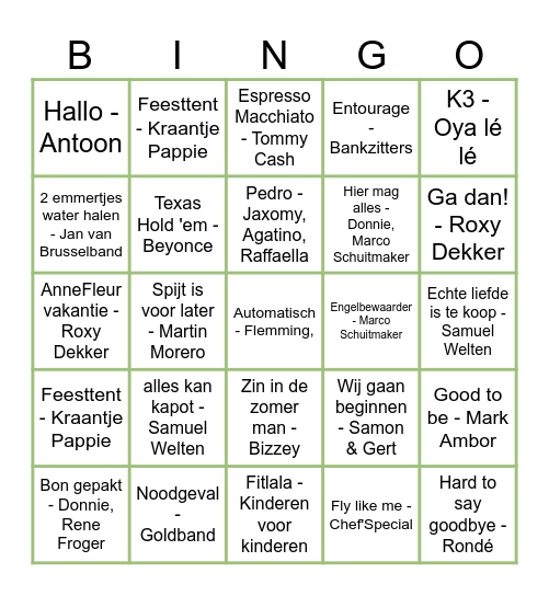 Muziekbingo 2025 Bingo Card
