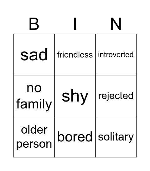 Loneliness Bingo Card