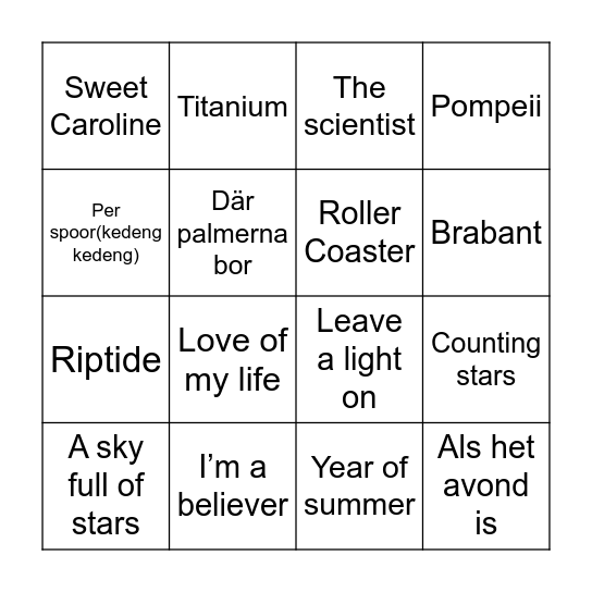 Music Bingo Card
