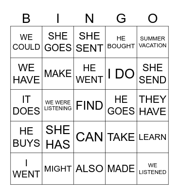 VERBS Bingo Card
