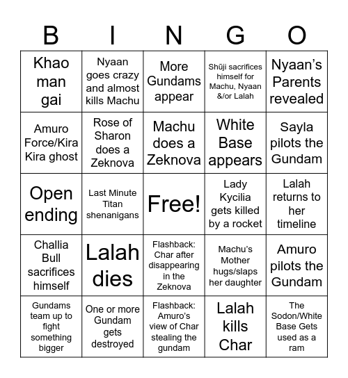 GQuuuuuuX Episode 12 Bingo Card