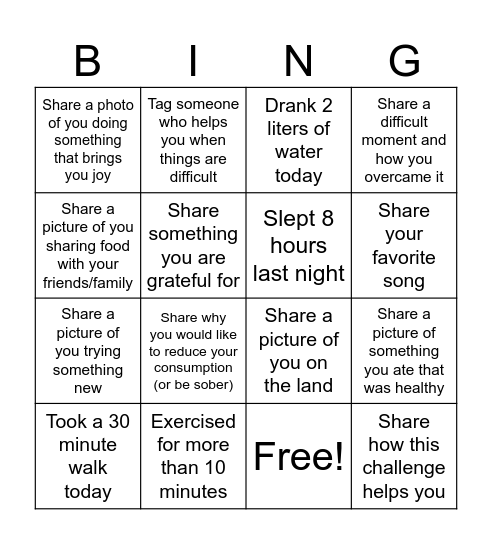 Ikullariarnik challenge Bingo Card