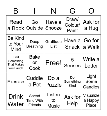 Coping Strategies Bingo Card