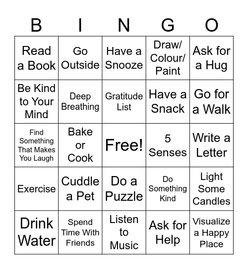 Coping Strategies Bingo Card