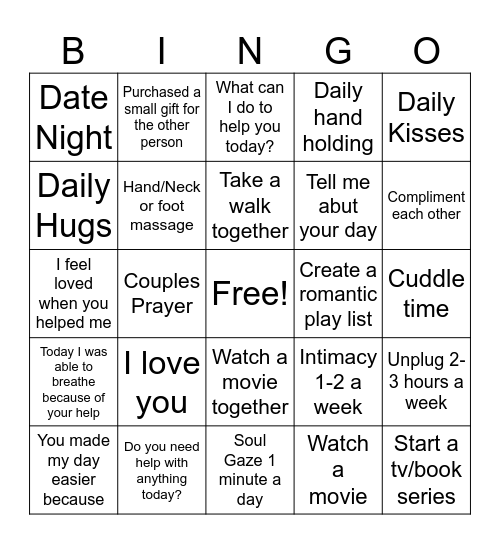 Couples Bingo 2025 Bingo Card