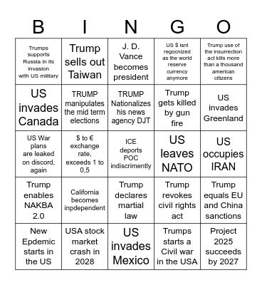 USA BULLSHIT BINGO Card