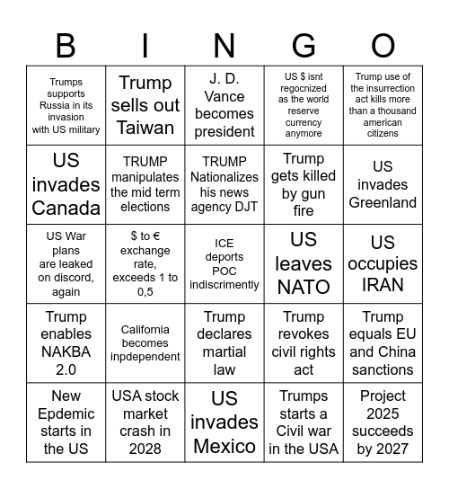USA BULLSHIT BINGO Card