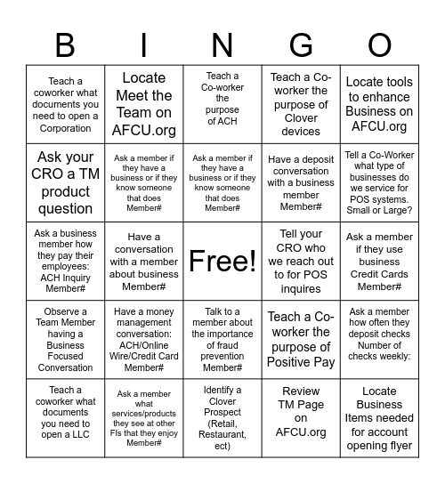 Business Focused- Teller Q3 Bingo Card
