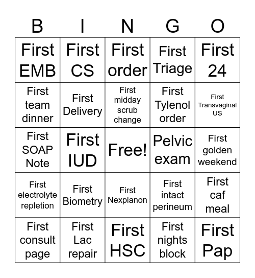Intern Bingo Card