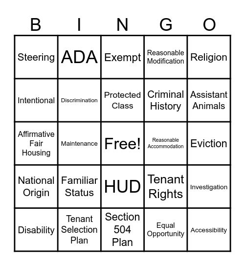 Fair Housing! Bingo Card