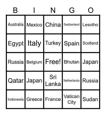 AROUND THE WORLD! Bingo Card