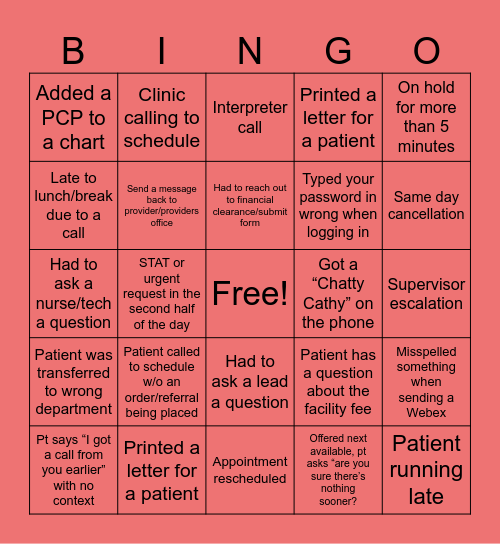 Team Haley Spirit Committee Bingo Card