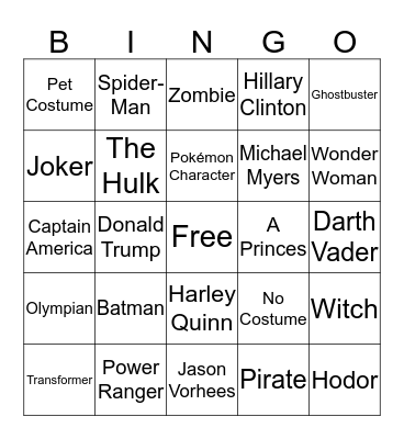 Halloween 2016 Bingo Card