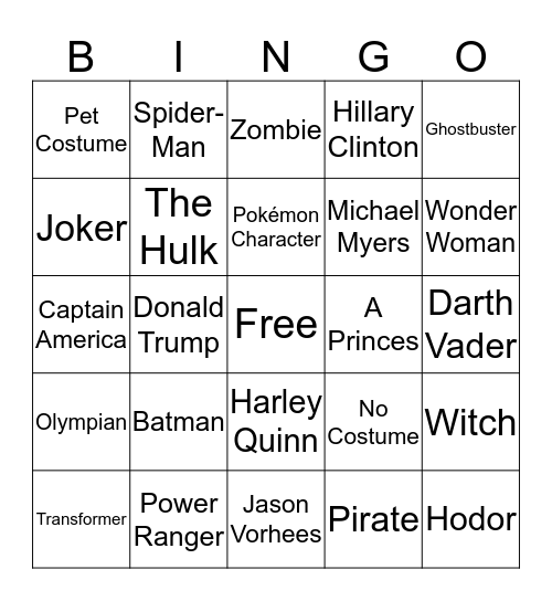 Halloween 2016 Bingo Card