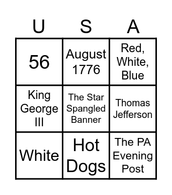 July 4th Bingo Card