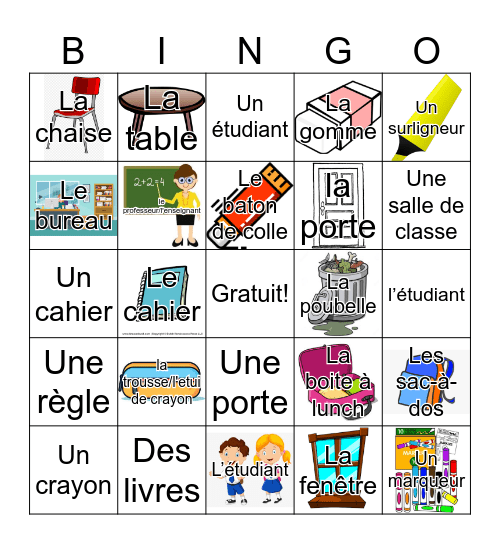 La Salle de Classe Bingo Card