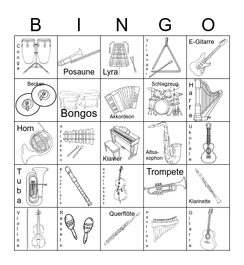 Instrumenten Bingo Card