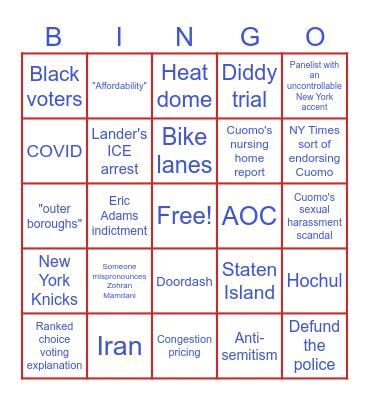 NYC 2025 Democratic Primary Bingo Card