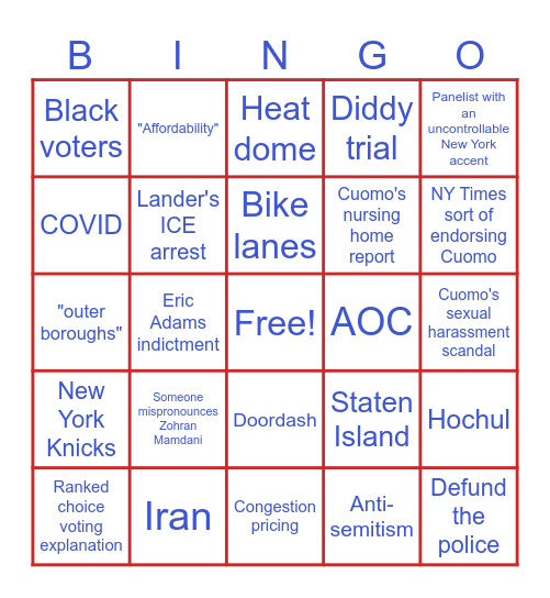 NYC 2025 Democratic Primary Bingo Card