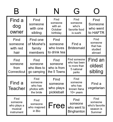 Ilana's Bridal Shower Bingo Card