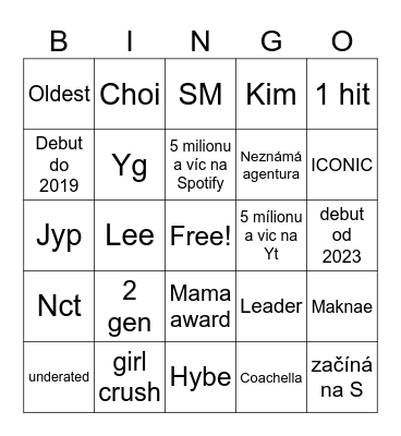 kpop bingo Card