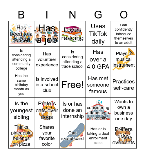 High School Leadership Academy Bingo Card