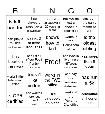 Find someone who... Bingo Card