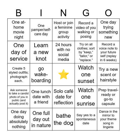 Reset Rituals Bingo Card