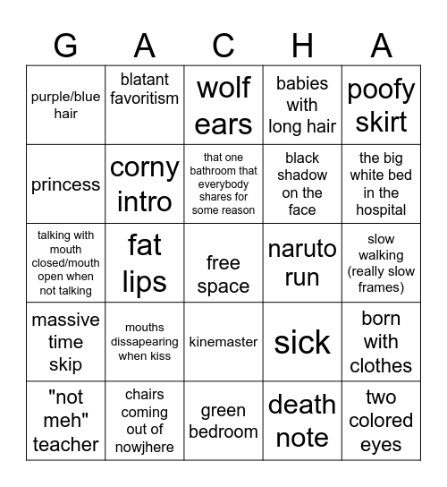 Gacha life bingo Card