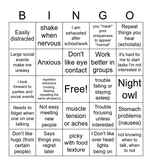Family Bingo Card