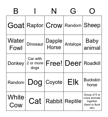 Animals Bingo Card