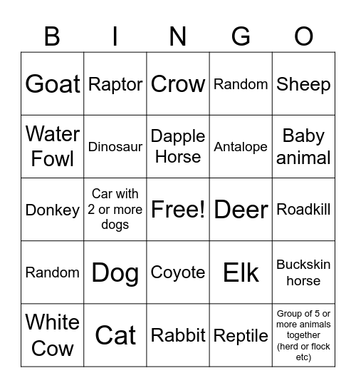 Animals Bingo Card